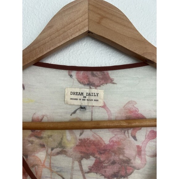 Anthropologie Watercolor Pink Flamingo Dolman Sheer Short Sleeve Top M/L Artsy - Picture 7 of 8